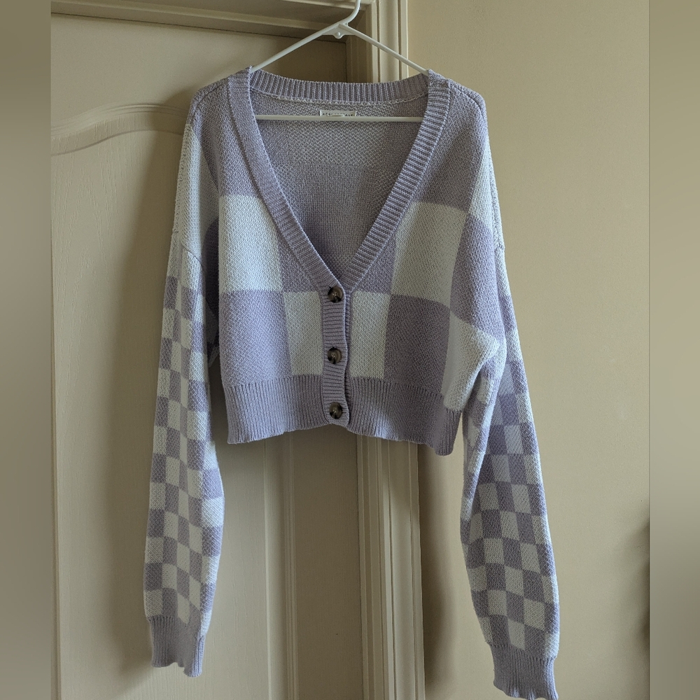 Aeropostale Purple and White Cardigan Sweater